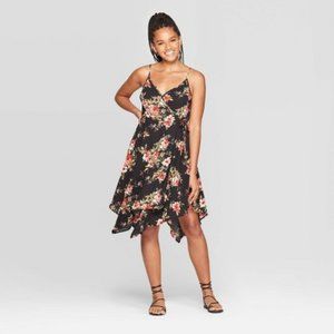 NEW! Floral Sleeveless Handkerchief Hem Wrap Dress